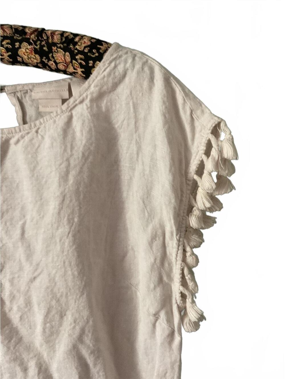 Rachel Ashwell Cream Linen Dress with Tassel Sleeves Size S - Picture 6 of 8